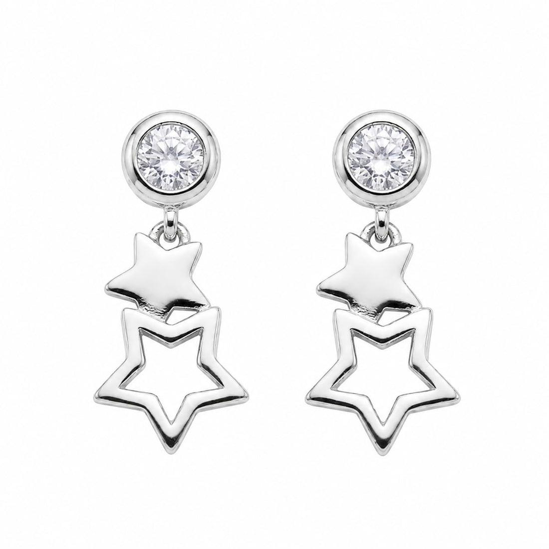 Double Star Drop 925 silver drop stud earrings for women, gift for girlfriend, shown as a matching pair