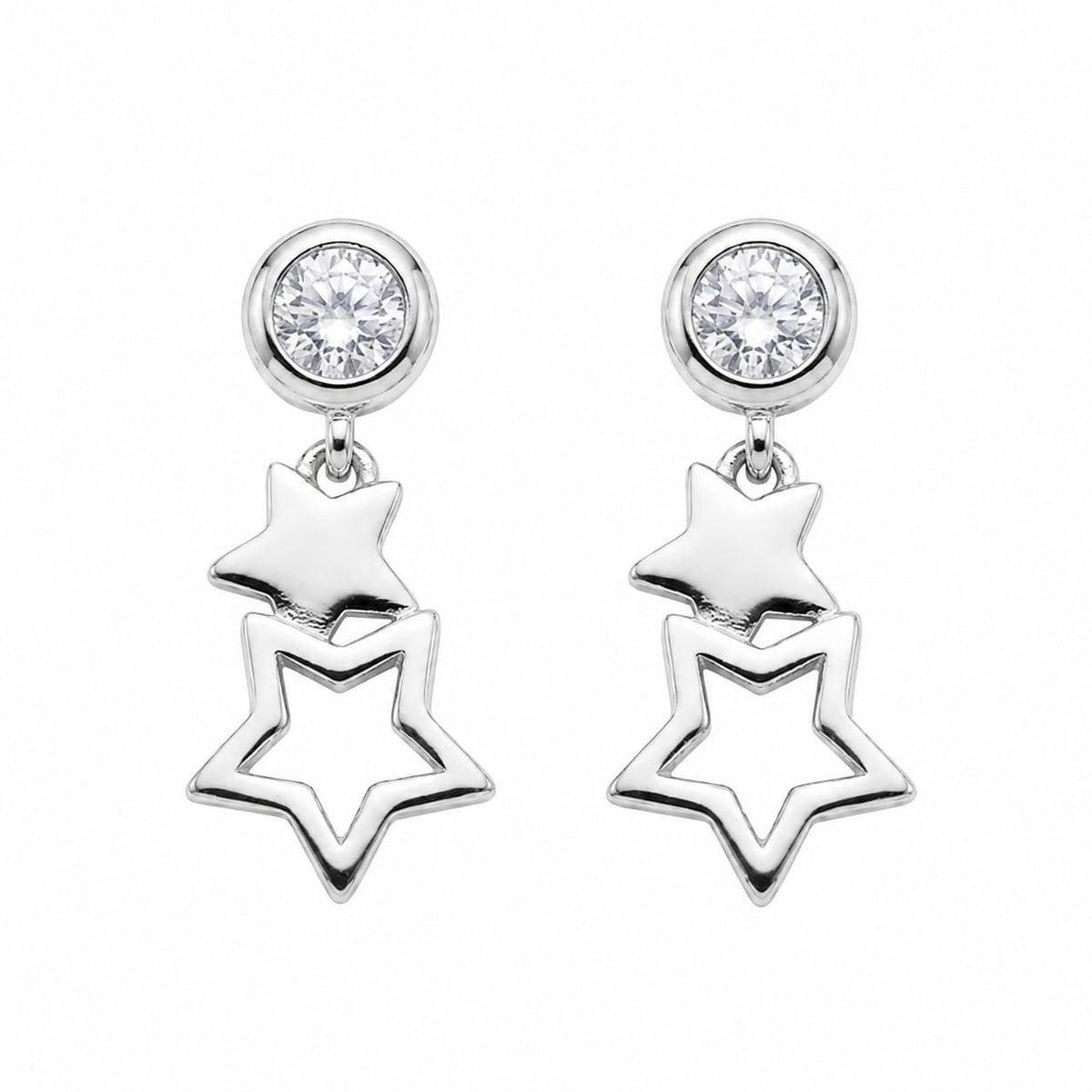 Double Star Drop 925 silver drop stud earrings for women, gift for girlfriend, shown as a matching pair