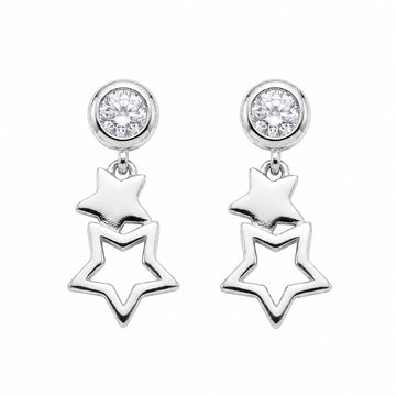 Double Star Drop 925 silver drop stud earrings for women, gift for girlfriend, shown as a matching pair
