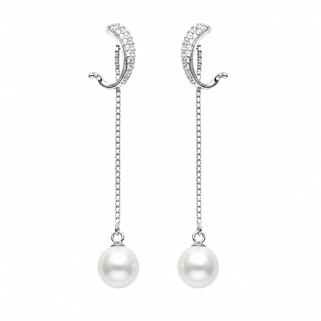 Green-Accent Curved Pearl-Look Accent Drop Earrings, front product view