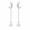 Green-Accent Curved Pearl-Look Accent Drop Earrings, front product view