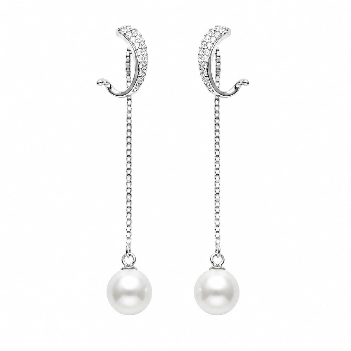 Green-Accent Curved Pearl-Look Accent Drop Earrings, front product view