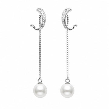 Green-Accent Curved Pearl-Look Accent Drop Earrings, front product view