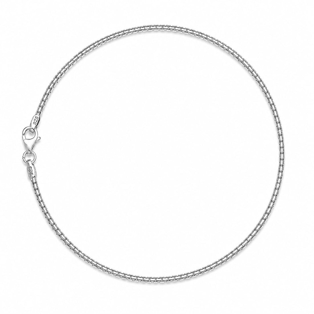 Silvme 925 sterling silver Classic Round Link anklet, on a plain white background, full view