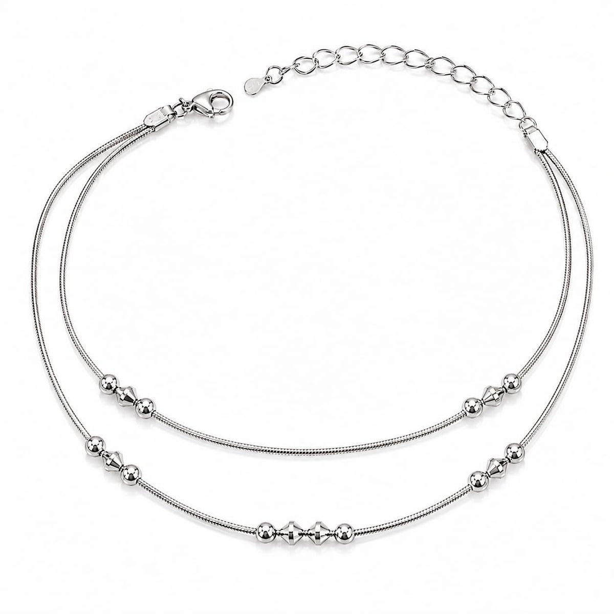 Clasp and adjustable extension-chain detail of the Silvme minimal beaded chain silver anklet