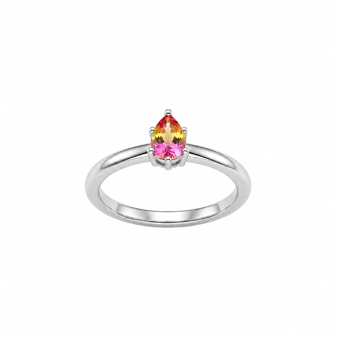 Silvme Gradient Pear Solitaire 925 sterling silver ring for women set with cubic zirconia — front view on white background