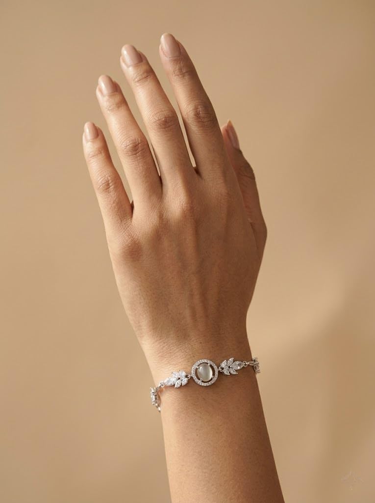 Silvme Floral Cubic Zirconia Bracelet in 925 sterling silver, jewellery for women, ideal as an anniversary gift