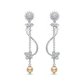 Sunflower Stone-Set Pearl-Look Accent Tassel Drop Earrings, front product view