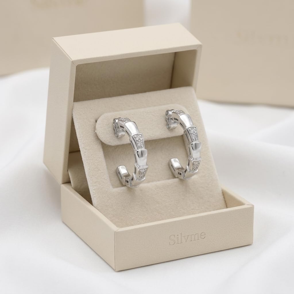 Engraved Segmented Half-Hoop Stud Earrings, additional product view 3