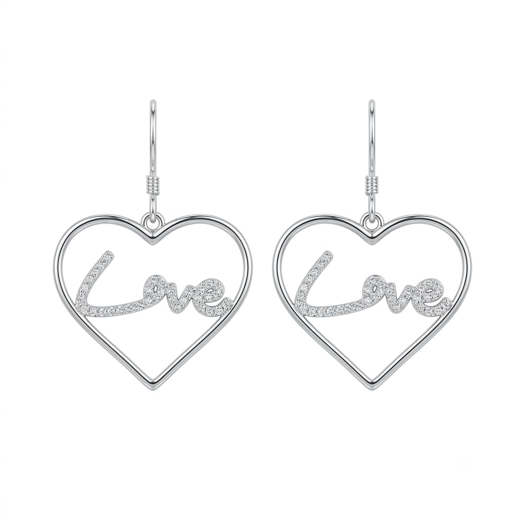 Love Script Heart Drop Earrings, front product view