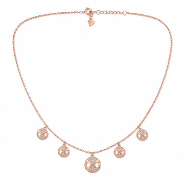 Silvme 925 Sterling Silver Rose Gold X & Heart Circle Pendant Necklace