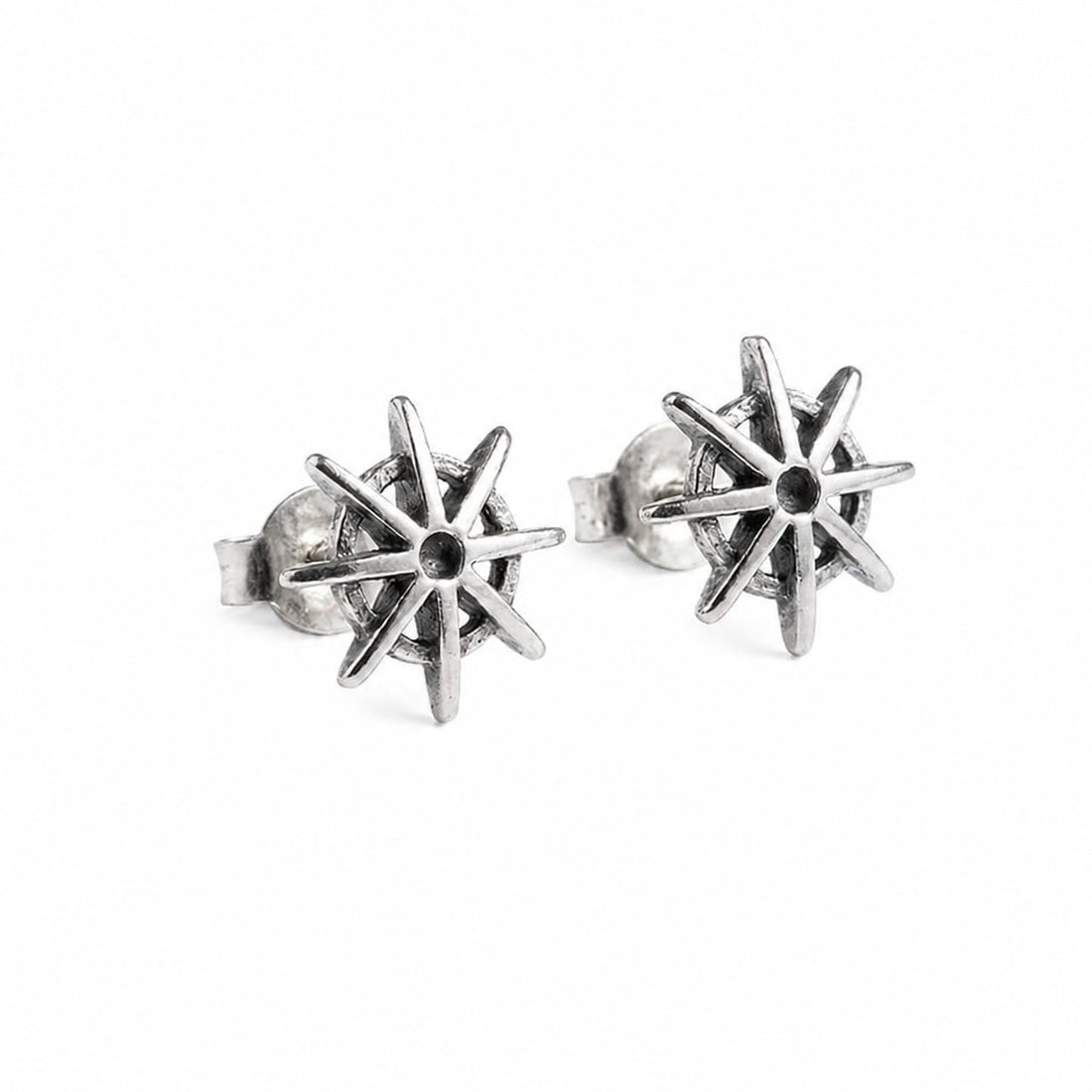 Compass Star 925 silver stud earrings for women, gift for girlfriend, shown as a matching pair