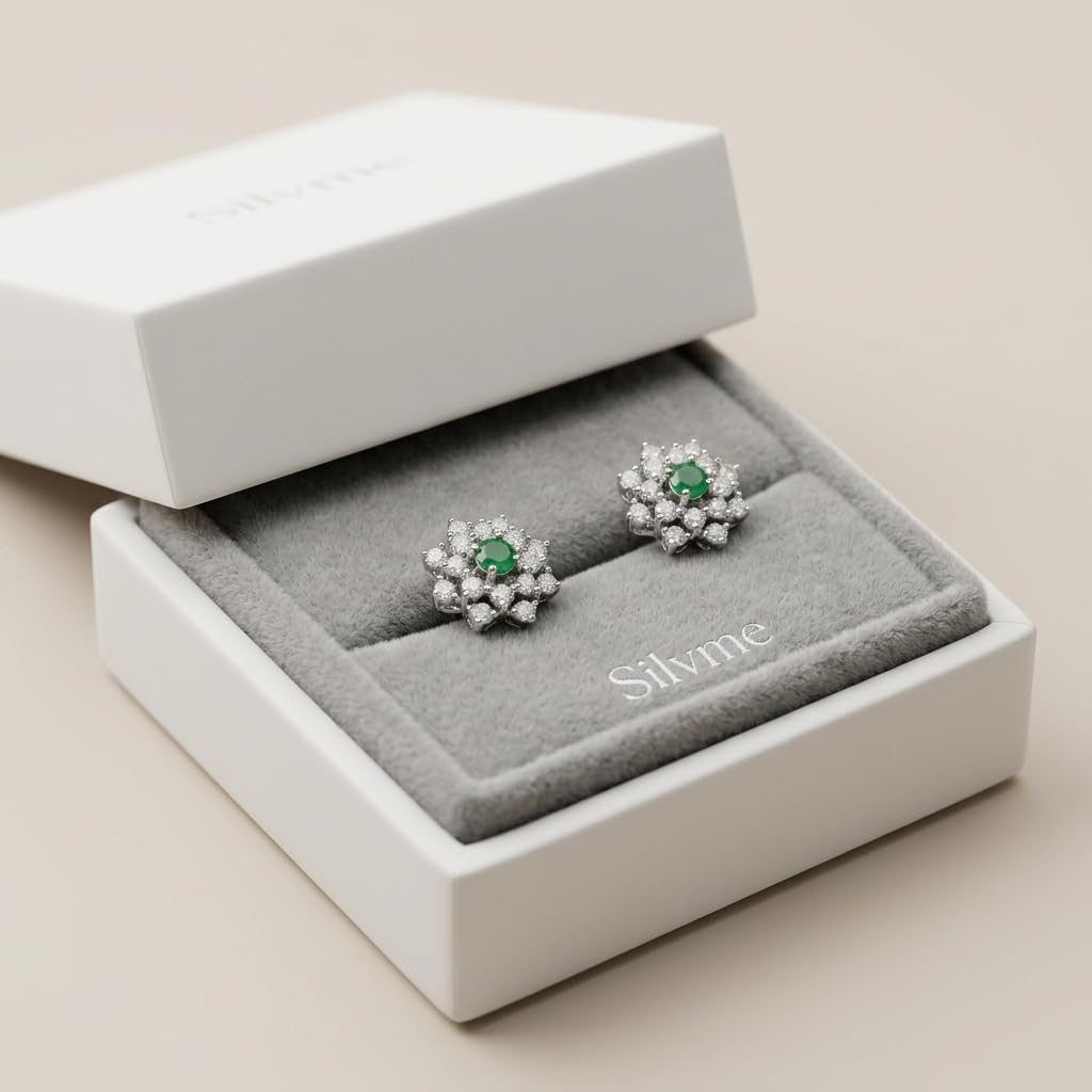 Green Floral Halo Stud Earrings, additional product view 4