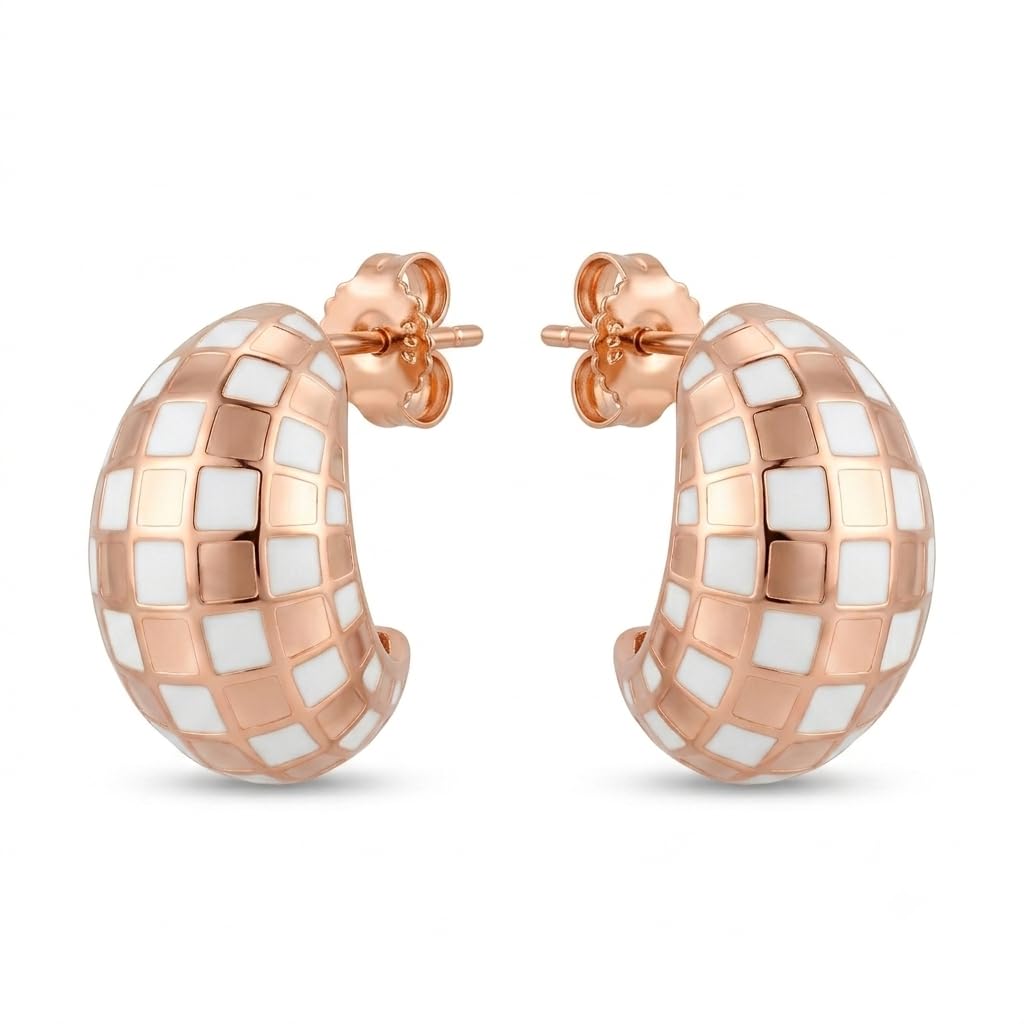 Rose-Gold-Tone Checkerboard Hoop Earrings, front product view