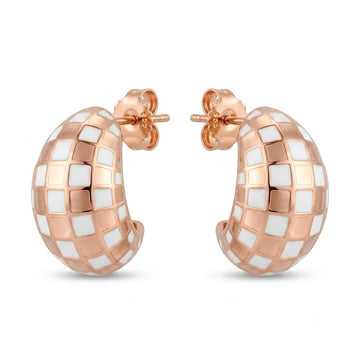 Rose-Gold-Tone Checkerboard Hoop Earrings, front product view
