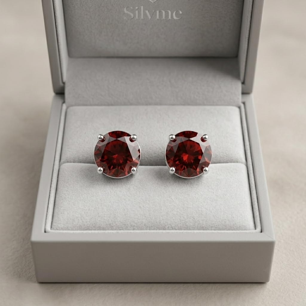 Red Round Solitaire Stud Earrings, additional product view 5