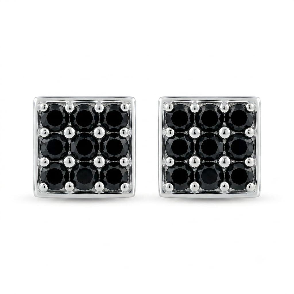 Black Square Cluster Stud Earrings, front product view