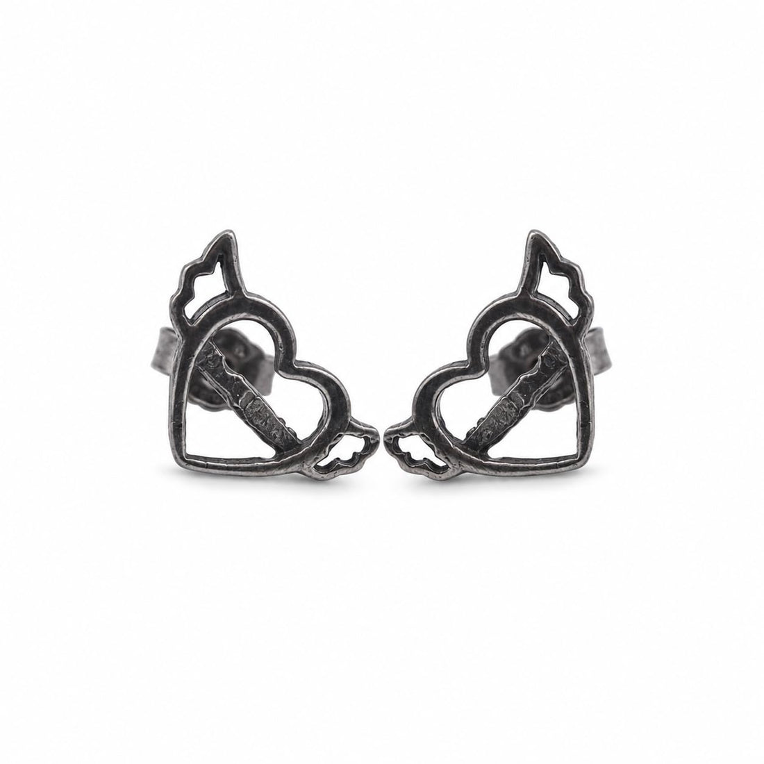 Heart & Arrow 925 silver stud earrings for women, valentine gift, shown as a matching pair