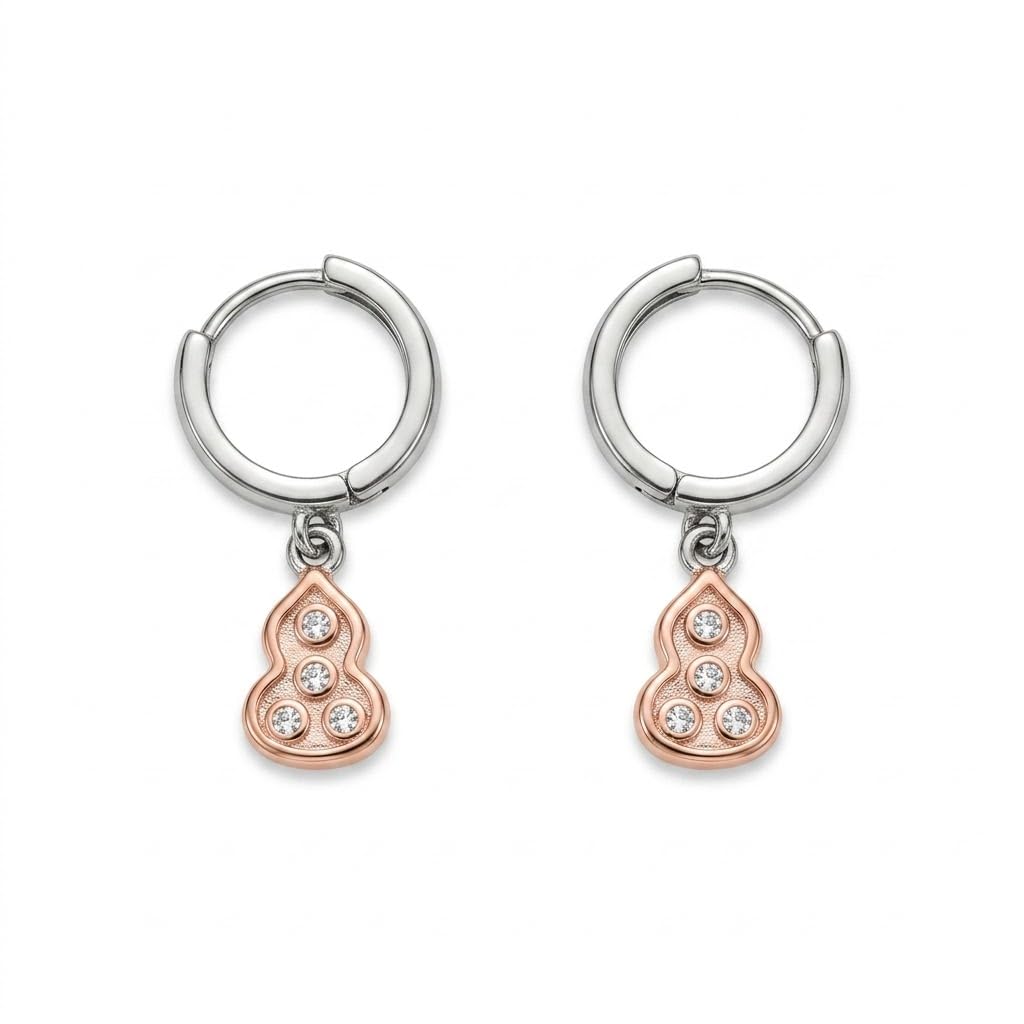 Silvme 925 Sterling Silver Two-Tone Gourd Charm Hoop Earrings for women - white-background product photo of silver bali hoop earrings