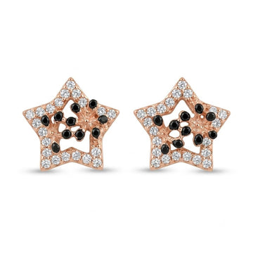 Rose-Gold-Tone Star Stud Earrings with Dark Accents, front product view