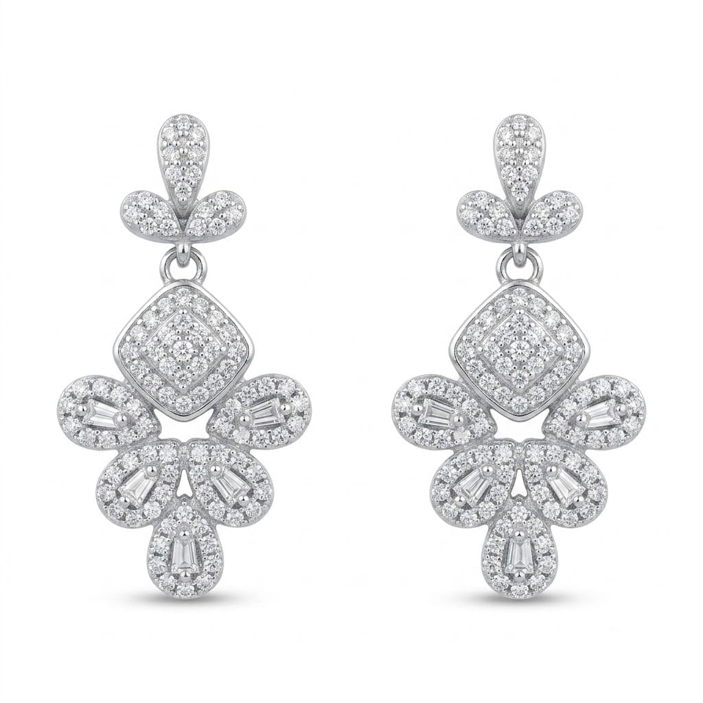 Baguette Stone-Set Chandelier Statement Earrings, front product view