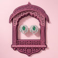 Green Oval Halo Stone-Set Stud Earrings, additional product view 5