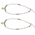 Silvme 925 sterling silver tri-tone bead & rose-gold CZ charm anklet, white background full view