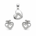 Silvme pure 925 sterling silver open heart pendant and stud earrings set with cubic zirconia, front view on white background