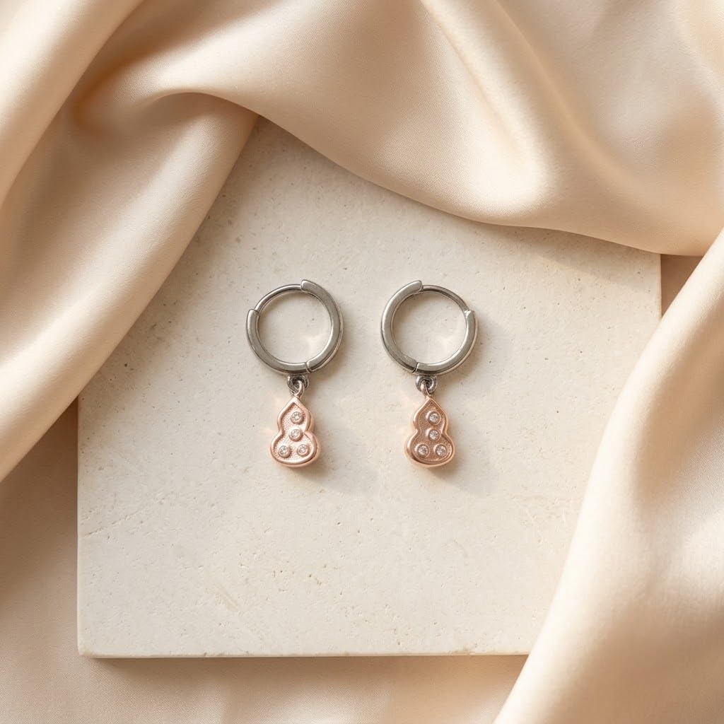 Silvme 925 Sterling Silver Two-Tone Gourd Charm Hoop Earrings for women - white-background product photo of silver bali hoop earrings