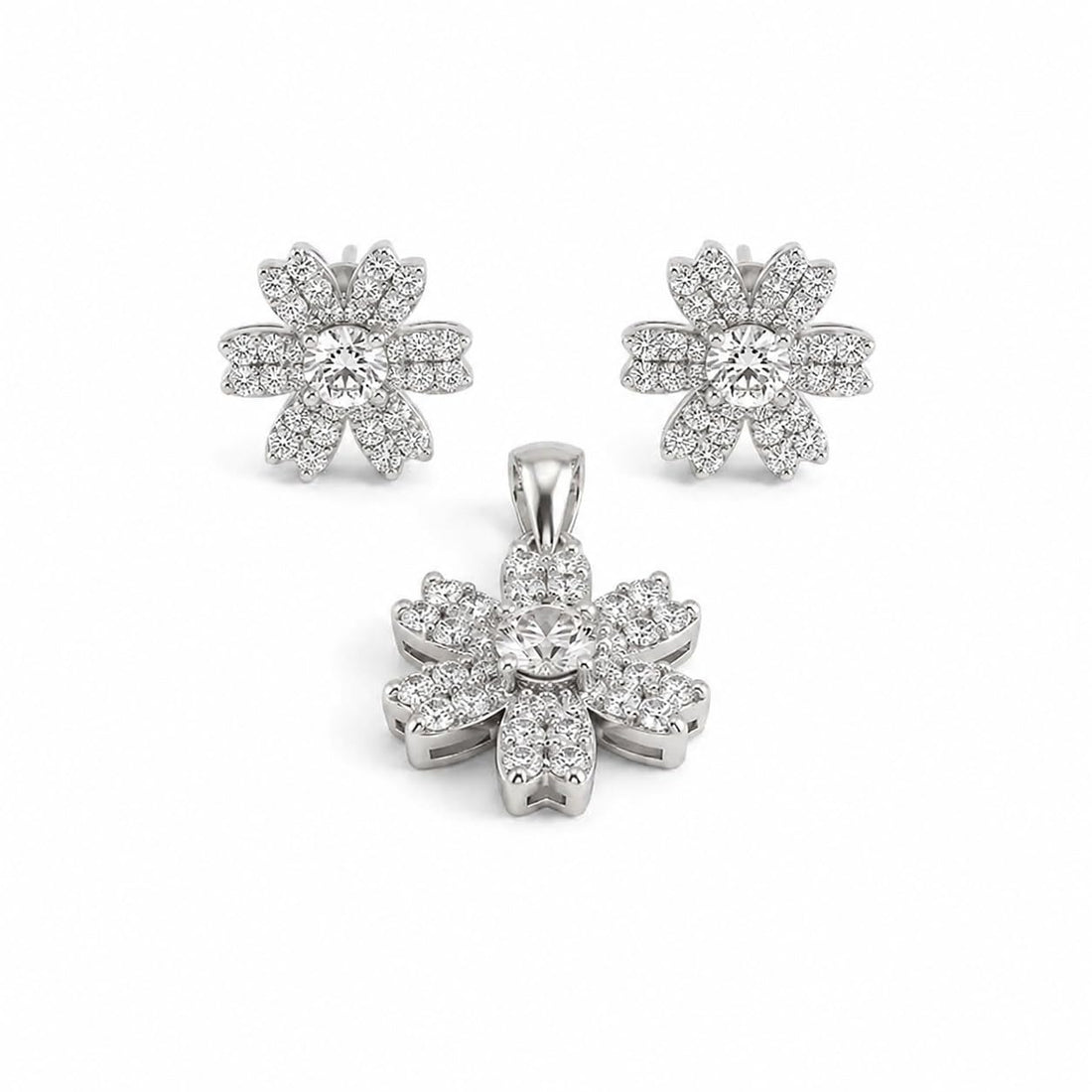 Blossom Flower 925 sterling silver pendant and stud earrings jewellery set with cubic zirconia by Silvme â€” lifestyle gift image