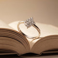 Silvme Navette Leaf Cluster 925 sterling silver ring for women set with cubic zirconia — close-up detail