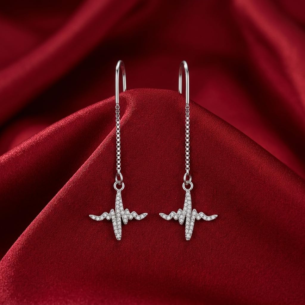 Heartbeat Pulse Wave Stone-Set Threader Earrings, additional product view 3