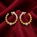 Gold-Tone Beaded Hoop Stone-Set Ball Earrings, additional product view 3