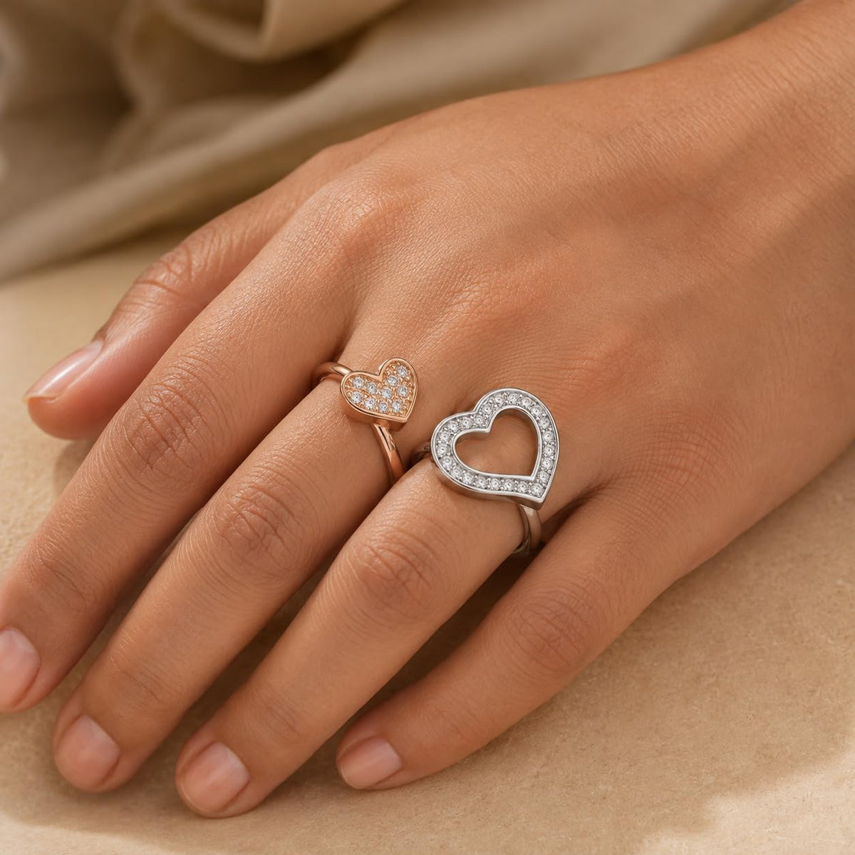 Silvme Heart 925 sterling silver heart ring for women, silver-tone, ladies ring silver, finger ring for women, front view