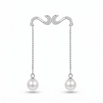 Pearl-Look Accent Drop S-Hook Ear Cuff Earrings, front product view