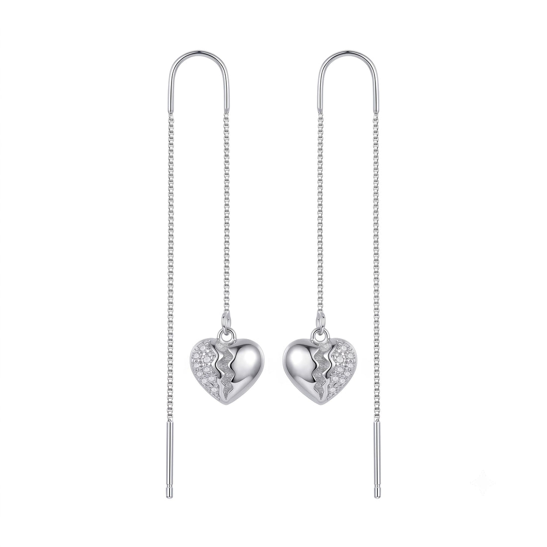 Split Heart Pave Stone-Set Threader Earrings, front product view