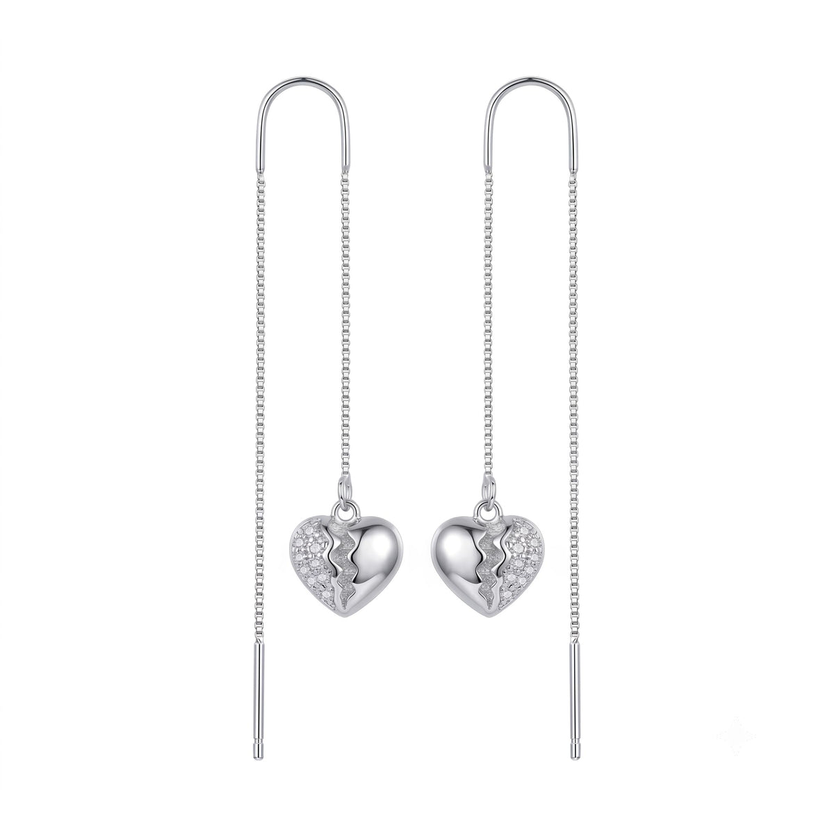 Split Heart Pave Stone-Set Threader Earrings, front product view