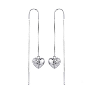Split Heart Pave Stone-Set Threader Earrings, front product view