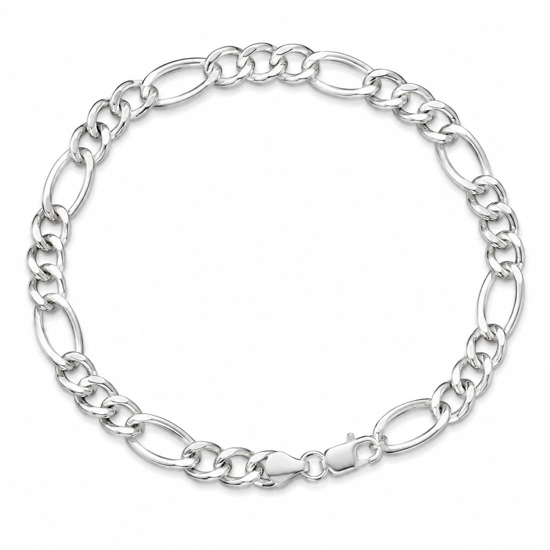 Silvme 925 sterling silver figaro chain bracelet for men shaped into an oval on a white background
