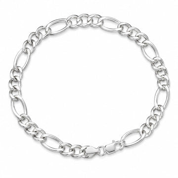 Silvme 925 sterling silver figaro chain bracelet for men shaped into an oval on a white background