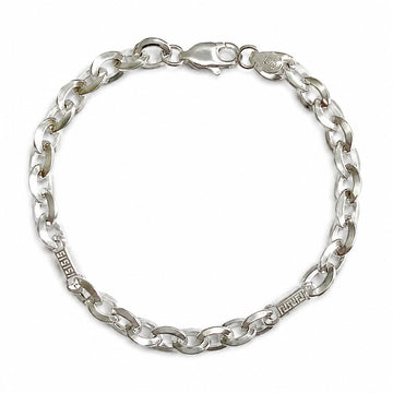 Silvme 925 sterling silver greek key mariner bracelet for men shaped into an oval on a white background