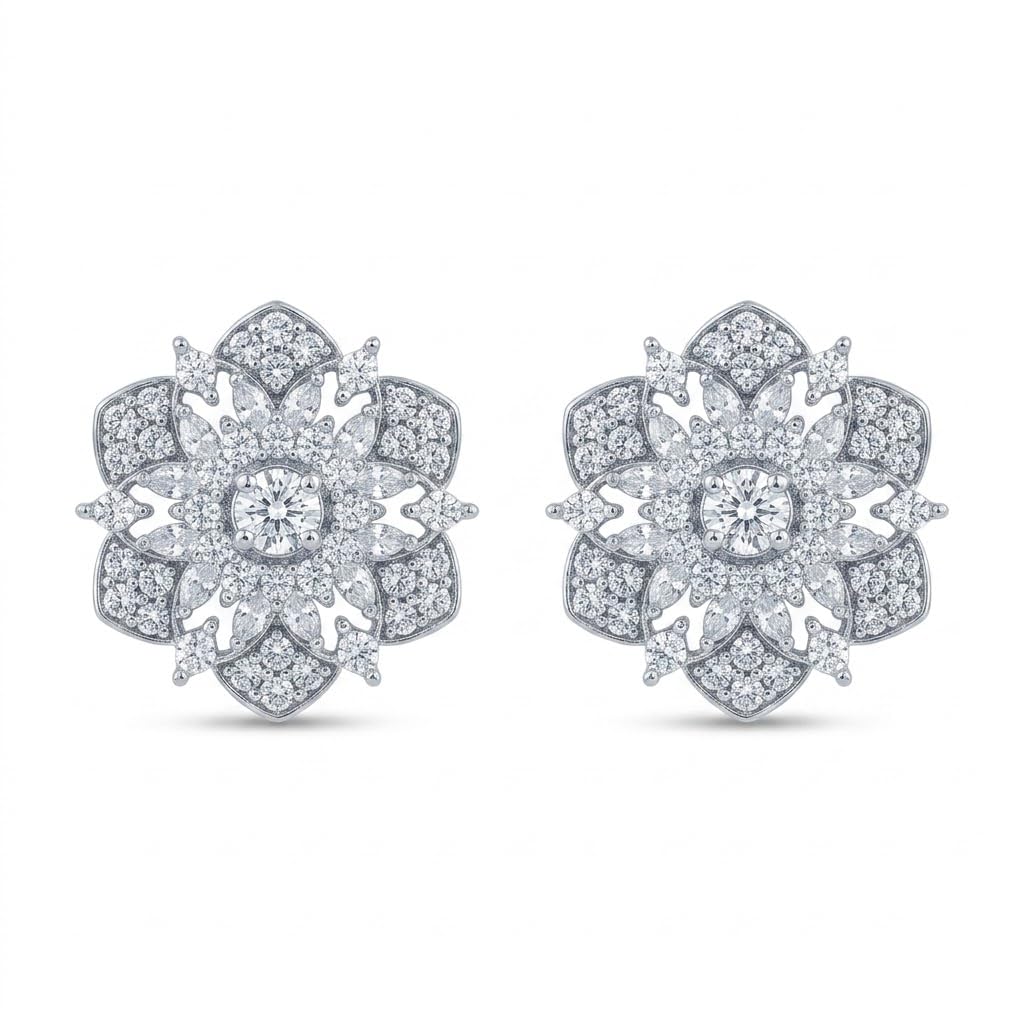 Ornate Floral Snowflake Stud Earrings, front product view