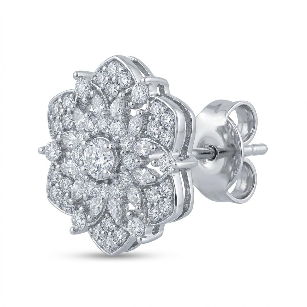 Ornate Floral Snowflake Stud Earrings, front product view