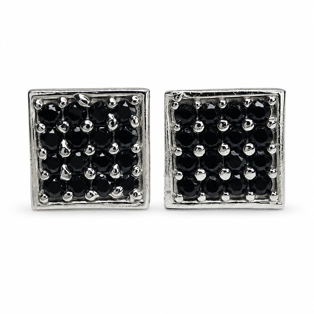 Square Black-Stone 925 silver stud earrings for women, college wear, styled composition