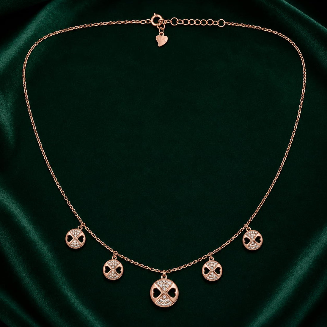 Silvme 925 Sterling Silver Rose Gold X & Heart Circle Pendant Necklace