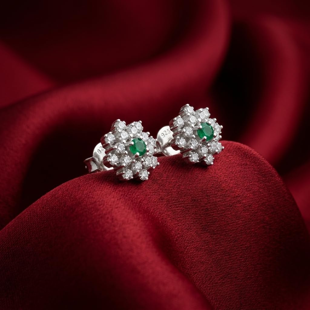 Green Floral Halo Stud Earrings, additional product view 3