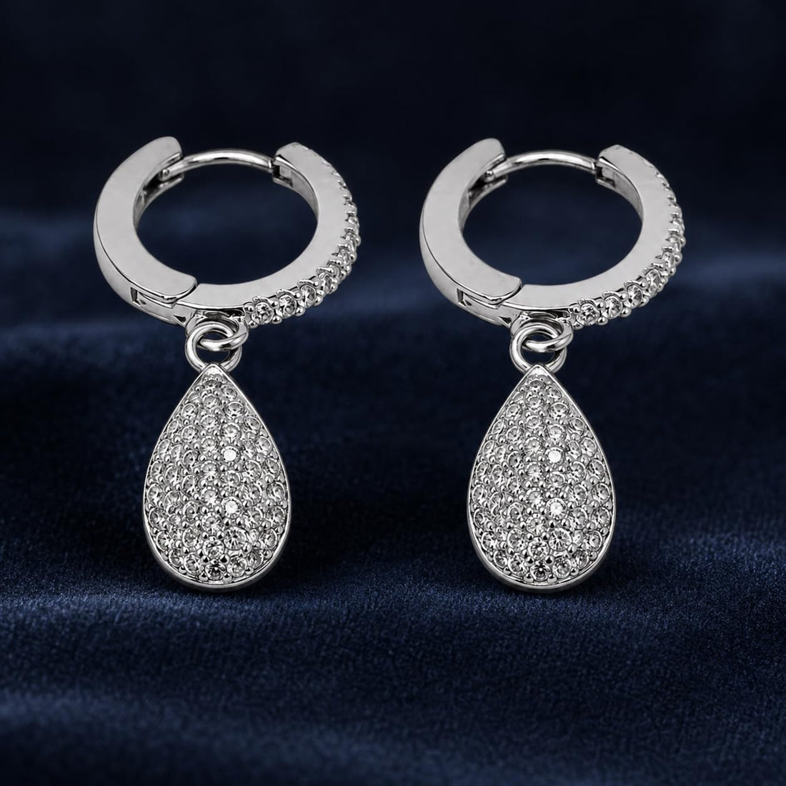 Silvme 925 Sterling Silver CZ Teardrop Drop Earrings for women - white-background product photo of silver drop earrings