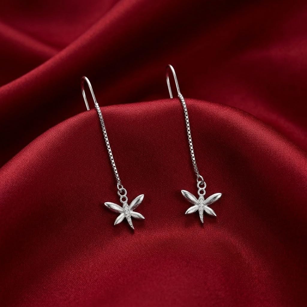 SILVME 925 Sterling Silver Dragonfly Charm Threader Earrings