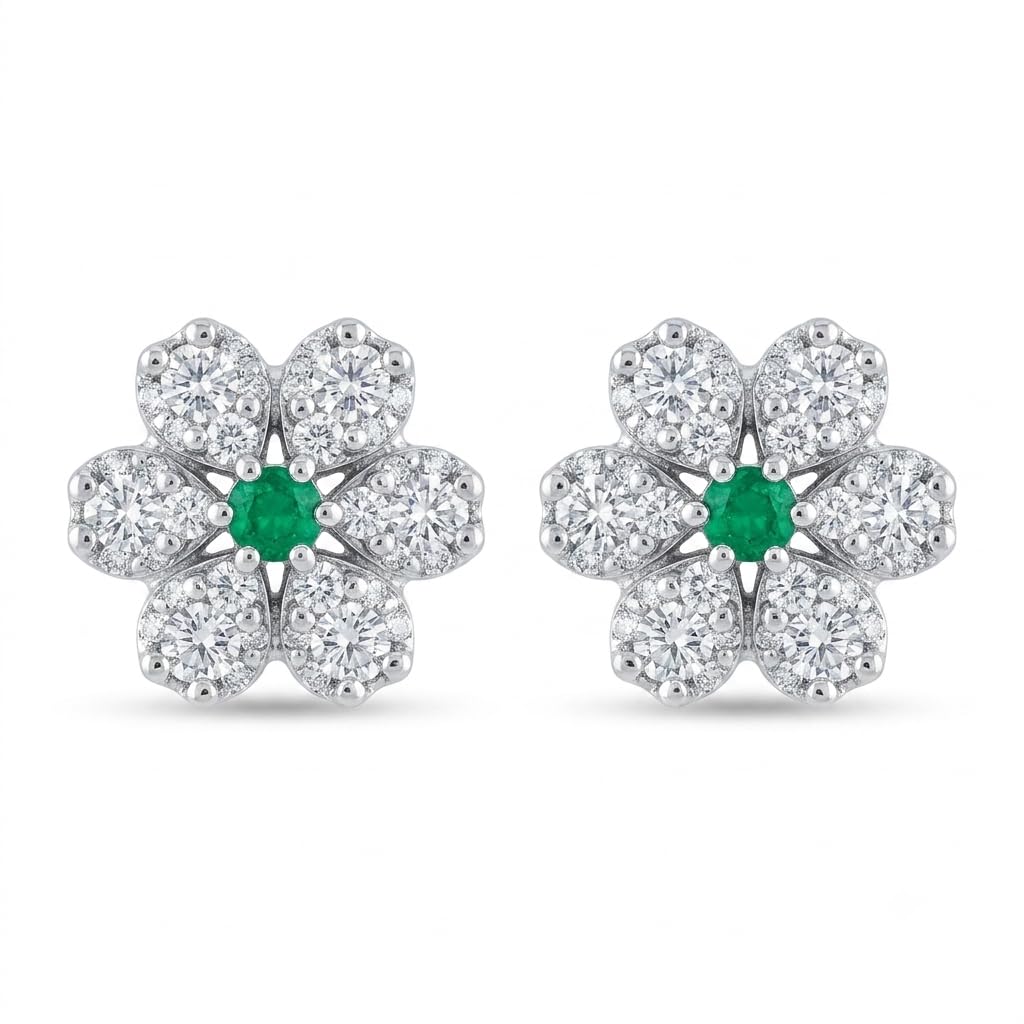 Green-Centre Flower Stud Earrings, front product view