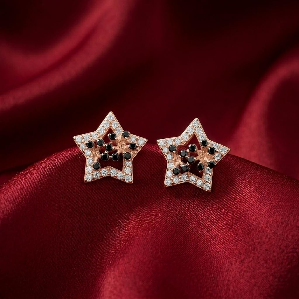Rose-Gold-Tone Star Stud Earrings with Dark Accents, additional product view 3